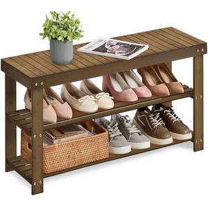 lot 22121 image: SONGMICS Shoe Rack Bench, 3-Tier Bamboo Shoe Storage Organizer, Entryway Bench, Holds Up to 286 lb, 11.3 x 35.4 x 17.8 Inches, for Entryway Bathroom Bedroom, Yellow Brown ULBS090K01