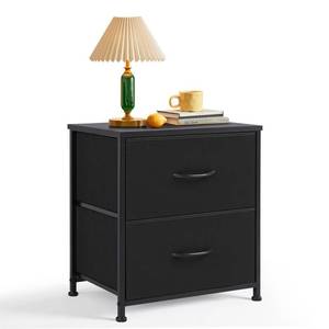 lot 22122 image: Nightstand, Small 2 Drawer Dresser End Table Bedside Furniture, Wooden Top Fabric Bins for Bedroom, Closet, Entryway, Dorm, 11.8 D x 18 W x 20, Black