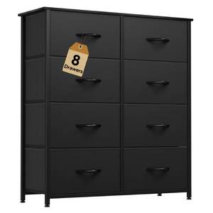 lot 22131 image: DWVO Fabric Dresser for Room, Tall Storage 8 Drawers, Black Dresser & Chest of Drawers, Storage Drawer Organizer for Closet, Living Room
