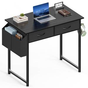 lot 22150 image: Sweetcrispy Small Desk with Fabric Drawers for Bedroom Home Office, 32 Inch Computer Gaming Desk Writing Study PC Table with Side Bag Headphone Hook Metal Frame Adjustable Feet,Pure Black