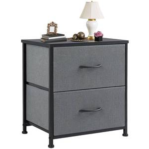 lot 22152 image: DUMOS Nightstand Small Dresser with 2 Fabric Drawers Side Bedroom End Table Kids  Bedside Storage Furniture for 20 inch Tall Night Stand for Closet, Entryway, College Dorm, Grey  Seal was broken to open and look at