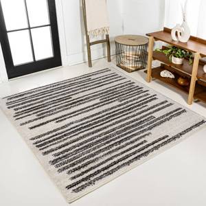 JONATHAN Y Khalil Modern Berber Stripe Cream/Black 3x3 Square Indoor Area Rug, Contemporary, Bohemian, Easy-Cleaning for Living Room, Bedroom, Kitchen, Pet Friendly, Non-Shedding (MOH207A-3SQ)