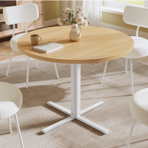 lot 11542 image: VASAGLE Dining Table, Small Round Kitchen Table for 4 People, 31.5 x 29.4 Inches, for Dining Room, Living Room, Farmhouse, Water-Resistant, Oka Beige UKDT082Y02
