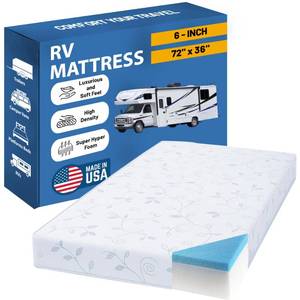 lot 11543 image: Greaton, 6-Inch High-Density Cooling Gel Memory Foam RV Mattress Replacement, Medium Firm, Good for Trailers, Camper Vans, Sofa Bed and Other Furniture Application, 72 x 36, White