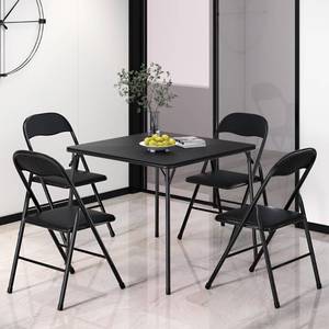 lot 11544 image: VECELO Square Folding Portable Card Table 4 Foldable Chair Sets 5PCS with Collapsible Legs & Vinyl Upholstery Padded, Metal, Black