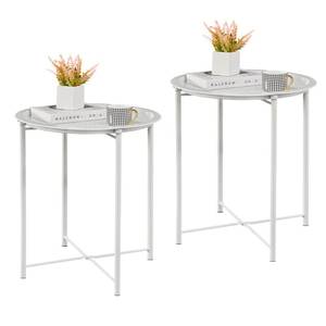 lot 20107 image: VECELO Modern End Side Tables,Round Metal Foldable Tray,Stable Snack Nightstand for Outdoors,Small Space,Living Room and Balcony, Beige Set of 2