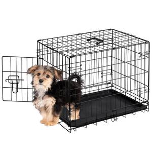 Sweetcrispy 24-Inch Single-Door Dog CrateDurable Metal Pet Kennel with Secure Lock, Foldable Design, Removable Tray for Easy Cleaning, Portable Puppy Cage for Small Dogs, Ideal for Training & Travel