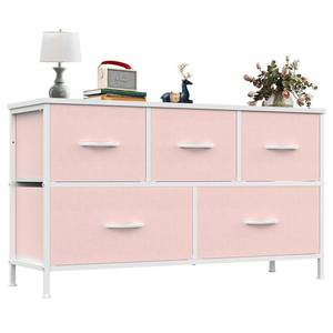 lot 20115 image: OLIXIS Dresser for Bedroom with 5 Drawers, Wide Chest of Drawers, Fabric Bedroom Dresser with Drawer Organizer, Storage Organizer Unit with Fabric Bins for Closet, Living Room, Hallway, Pink