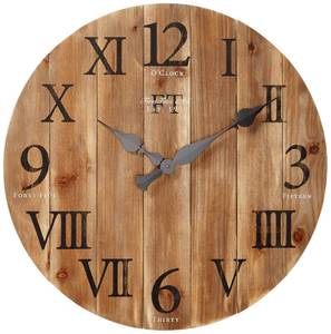lot 20119 image: FirsTime & Co. Dark Brown Rustic Barn Wood Wall Clock, Large Vintage Decor for Living Room, Home Office, Round, Wood, Farmhouse, 24 inches