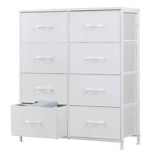 lot 20124 image: DUMOS Dresser for Bedroom with 8 Fabric Drawers, Tall Chest Organizer Units for Clothing, Closet, Kidsroom, Storage Tower with Cabinet, Metal Frame, Wooden Top, Lightweight Nursery Furniture, White
