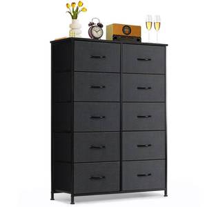 lot 20127 image: 10-Drawer Dresser for Bedroom, Anti-Tip Tall Storage Organizer Chest of Drawers with Wooden Top and Metal Frame Fabric Bins for Closet, Living Room, Hallway, Entryway, Black