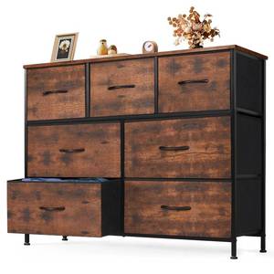lot 20128 image: NEWBULIG Fabric Storage Tower Dresser with 7 Drawers TV Stand Organizer Sturdy Steel Frame Wood Top for Closet Bedroom Hallway,Brown
