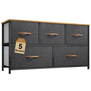 lot 20129 image: DWVO Dresser for Room with 5 Drawers - Fabric Storage Tower, Long Fabric Dresser, Organizer Unit for Closet, Hallway