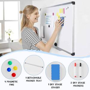 lot 20133 image: DUMOS Magnetic White Board Kit for Wall 36 x 24, Dry Erase Board with 1 Dry Eraser & 2 Multicolor Markers & 4 Magnetic Pins, Silver Reinforced Aluminum Frame for Home, School, Office