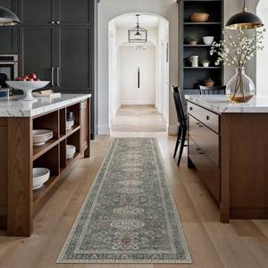 lot 20150 image: Bavni Washable Runners for Hallways 2X10, Ultra-Thin Non Slip Long Runner Rug, Print Vintage Aesthetic Carpet Runner, Low Pile Rugs for Kitchen Porch Bedroom, Grey