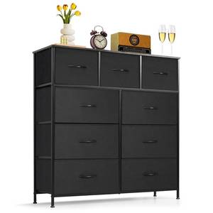 lot 20151 image: 9-Drawer Dresser for Bedroom, Anti-Tip Tall Storage Organizer Chest of Drawers with Wooden Top and Metal Frame Fabric Bins for Closet, Living Room, Hallway, Entryway, Black