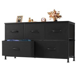 lot 20152 image: Dresser for Bedroom with 5 Drawers, Anti-Tip Wide Fabric Chests Storage Organizer Tower Furniture, TV Stand for TV up to 45 inch with Wooden Top Metal Frame for Clothes, Living Room, Hallway, Entryway