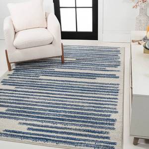 lot 20154 image: JONATHAN Y Khalil Modern Berber Stripe CreamNavy Indoor Area Rug, 3x5, Contemporary, Bohemian, Easy-Cleaning for Living Room, Bedroom, Kitchen, Pet Friendly, Non-Shedding (MOH207E-3)
