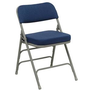 lot 20165 image: Flash Furniture Hercules Series Metal Folding Chairs with Cushioned Seat, Fabric Upholstered Event Chairs with 300-lb. Static Weight Capacity, Set of 2, Navy