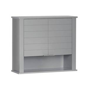 lot 20166 image: RiverRidge Madison Two-Door Over The Toilet Storage Cabinet Gray Wall Mounted Medicine Cabinet with Adjustable Shelves, Modern Flat Handles & Horizontal Grooved Aesthetic