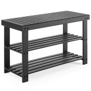 lot 50383 image: Sweetcrispy 3-Tier Shoe Rack Bench, Bamboo Entryway Storage Organizer, Shoes Stand for FrontDoor Entrance, Bedroom, Living Room, 286lb Capacity, 11.3 x 27.6 x 17.8 Inches, Pitch-Black