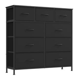 lot 50393 image: SONGMICS Dresser for Bedroom, Chest of Drawers, Steel, MDF, 9 Non-Woven Fabric Drawers, Storage Organizer Unit, Closet, Entryway, Ink Black and Ebony Black LGS324B01S