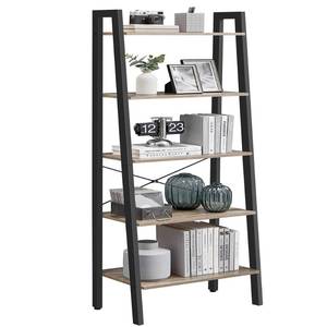 lot 50394 image: VASAGLE Ladder Shelf, 5-Tier Bookshelf, Storage Rack, Bookcase with Steel Frame, for Living Room, Home Office, Kitchen, Bedroom, Industrial Style, Camel Brown and Ink Black ULLS045B50
