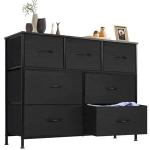 lot 50402 image: Sweetcrispy 7 Drawer Dresser Storage Organizer with Fabric Bins, Sturdy Steel Frame and Wood Top, Easy Pull Handles, for Bedroom Closet Hallway Entryway,Black