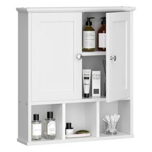 lot 50403 image: Shintenchi Bathroom Wall Cabinet with Door, Storage Organizer Over The Toilet Medicine, Space Saving with Adjustable & Open Shelf, Solid White