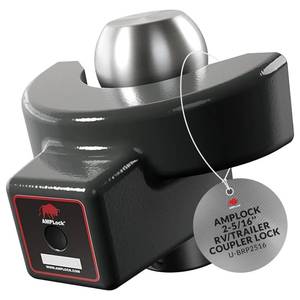 lot 16019 image: AMPLock - U-BRP2516 Heavy Duty Trailer Coupler Lock 2 516, RV & Trailer Hitch Lock, Straight Lip Trailer Ball Locks, Travel Trailer Accessories, Anti Theft for Trailers & RV with Push & Lock System - Retail $270
