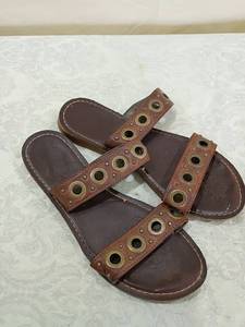 lot 49 image: Brown Leather Sandals with Brass Grommets size 10m