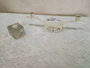 lot 51 image: Art Deco Style Glass and Silver colored  Candelabra