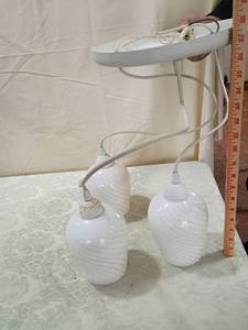 lot 67 image: White Glass 3-Light Pendant Chandelier