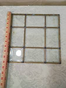 lot 124 image: Beveled Glass Window Panel with Brass Frame