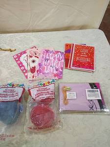 lot 136 image: Valentines cards champagne bottle and wine goblet glass foil balloons 40 inch helium balloons for bridal party shower or New Years festival with streamers red and blue
