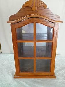 Oak Wall Display Cabinet with Glass Doors
