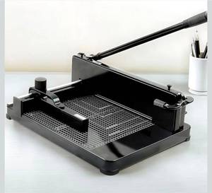 lot 15631 image: 12 Heavy Duty Paper Cutter, 400 Sheet Capacity Paper Cutter for A4 Paper, Paper Cutter for Office, School, Picture Shop, Black��Guillotine Solid Steel Construction - Retail $169