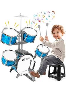 lot 15634 image: Kids Drum Set 5 Piece Drums Set for Toddlers 3-5, Toddler Drum Set 5-7 Musical Instrument Toys Percussion Birthday for 3 4 5 6 7 8 Years Old Kid Girls Boys - Retail $39