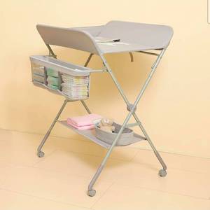 lot 15637 image: KARAOK Baby Changing Table with Wheels, Portable Diaper Changing Station with 4-Level Height Adjustment & Storage Rack for Newborn, Infant(Light Grey) - Retail $68