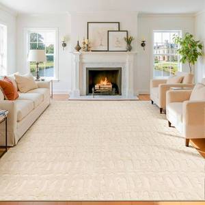 lot 15643 image: Yamaziot 8x10 Washable Area Rug, High-Low Grid Textured Living Room Rugs, Soft Fluffy Non-Slip Mats Stain Resistant Contemporary Bohemian Carpet for Dining Room, Kids Nursery Room, Bedroom, Office - Retail $145