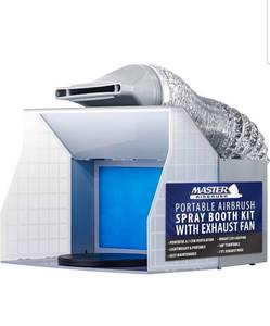 lot 15644 image: Master Airbrush Portable Airbrush Spray Booth Kit with Exhaust Fan, LED Light, Turntable & Extension Hose - Hobby Airbrush Booth for Painting Projects, Models, RC, Arts, Crafts, Cake - Retail $89