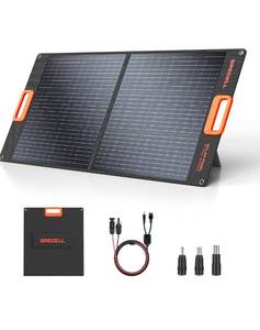 lot 15646 image: GRECELL 100W Portable Solar Panel for Power Station Generator, 20V Foldable Solar Cell Solar Charger with High-Efficiency Battery Charger for Outdoor Camping Van RV Trip - Retail $129