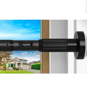 lot 15655 image: Black Tension Curtain Rod 41-126 In(4-10Ft), Long Curtain Rod No Drilling for Window or Bathroom,Outdoor Tension Rods for Patio, Heavy Duty Shower Rod,Rod Diameter 1.26In-One-bond stretching - Retail $42