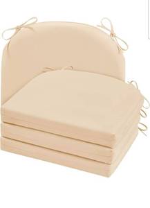 lot 15659 image: Outdoor Chair Cushions, Waterproof Patio Seat Cushions with Adjustable Straps, Round Corner Patio Chair Cushions for Garden, Khaki, 17x16x2 Inch (Pack of 4) - Retail $52