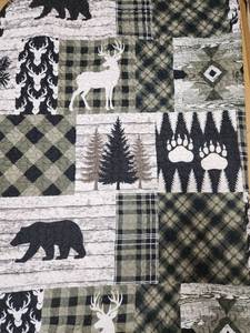 lot 15662 image: Hunting Wolf Bear Woodland Animal Rustic Cabin Throw Blanket & Pillow Case - Retail $0