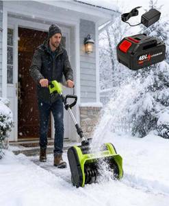 lot 15673 image: Brushless Cordless Electric Snow Shovel with 4.0 Ah Battery and Charger, 13inch Electric Snow Blower, Clears 8 Deep & 13.5 Wide Snow in One Pass, with 30ft Snow-Throwing Range (1 Battery) - Retail $0