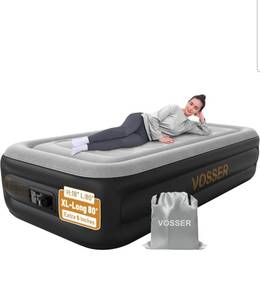 lot 15675 image: Twin Air Mattress with Built in Pump,18Inflatable Mattress 2 Mins Self-InflationDeflation,XL-Long Blow up Mattress Thicker,Flocked Top Air Bed with Storage Bag for Home, Camping & Guests - Retail $89