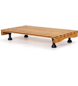 lot 15682 image: Bamboo Stovetop Cover&Countertop Cutting Board with Adjustable Legs, 21.14 x 11.42 inches Dual-purpose Chopping Board for Electric Stove Burner, Workspace Block Cover for RV Camping Camper Gas - Retail $44