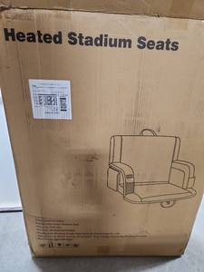 lot 15683 image: 2 pack, Red - Heated Reclining Stadium Seat for Bleachers �� Wide Bleacher Chair with Back Support and Cushion, Armrests, Side Pockets, & Hook �� Stadium Seats Chairs for Camping, Kayak, Paddle Board & More - Retail $220