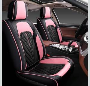 lot 15689 image: Comfortable Leather Auto Car Seat Covers Front & Rear Seat Protector Fit Sedan SUV 5 Seats Full Set Universal Fit. (Black & Pink) - Retail $149